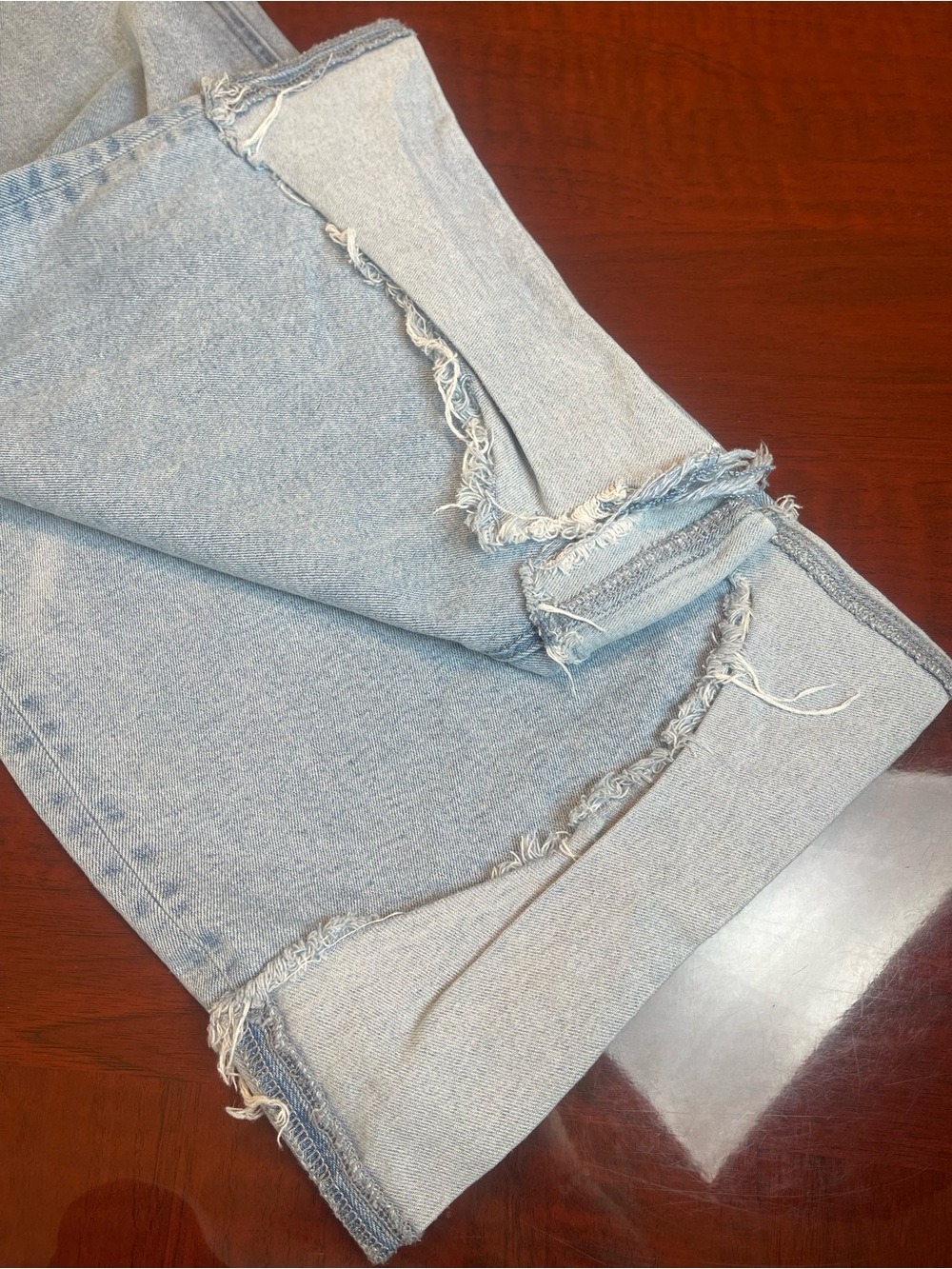 Pistola Lana High Rise Distressed Ultra-Wide-Leg Cuffed Jeans Light wash Sz 32 - Picture 14 of 16